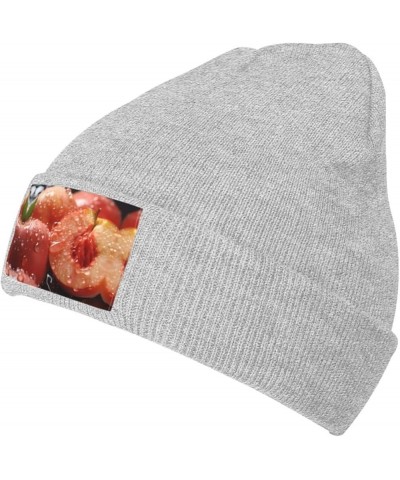 Black Knit Hat Cap Fresh Peaches Pattern Soft Good Elasticity Suitable for Outdoor Sports Gray $9.24 Skullies & Beanies