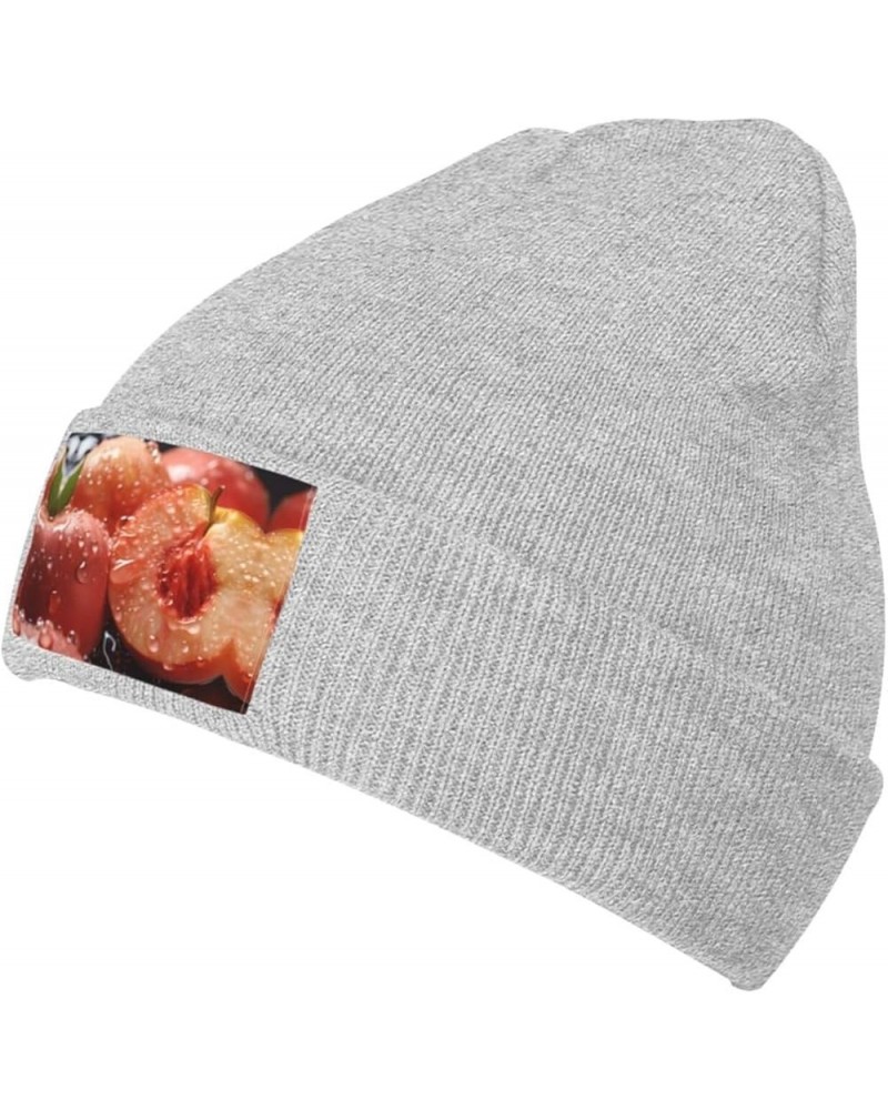 Black Knit Hat Cap Fresh Peaches Pattern Soft Good Elasticity Suitable for Outdoor Sports Gray $9.24 Skullies & Beanies