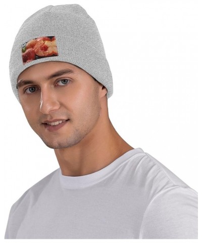 Black Knit Hat Cap Fresh Peaches Pattern Soft Good Elasticity Suitable for Outdoor Sports Gray $9.24 Skullies & Beanies