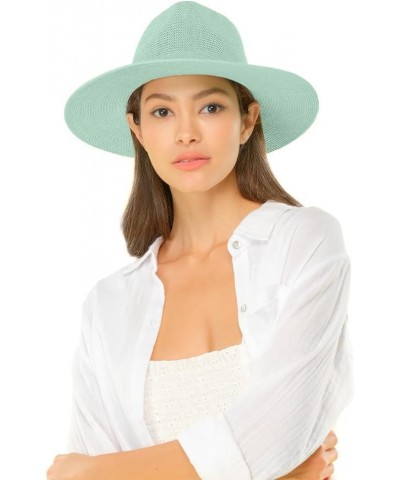 Panama Hat with Multi Thread and Rhinestone Trim Band - for Women Mint 60% Paper, 40% Polyester $15.54 Sun Hats