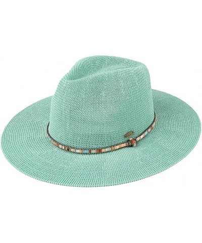 Panama Hat with Multi Thread and Rhinestone Trim Band - for Women Mint 60% Paper, 40% Polyester $15.54 Sun Hats