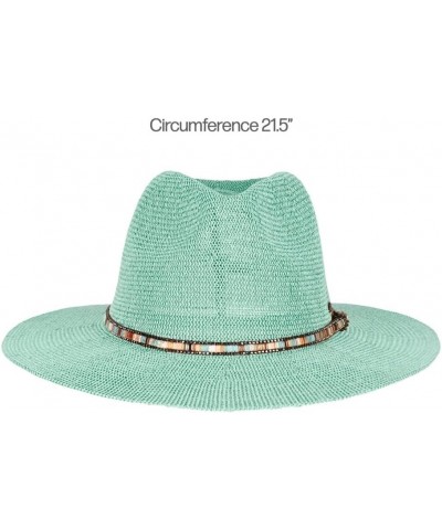 Panama Hat with Multi Thread and Rhinestone Trim Band - for Women Mint 60% Paper, 40% Polyester $15.54 Sun Hats