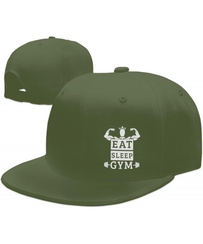 Eat Sleep Gym Repeat Hat for Men Flat Bill Baseball Cap Hip Hop Trucker Hat Black Moss Green $10.52 Baseball Caps