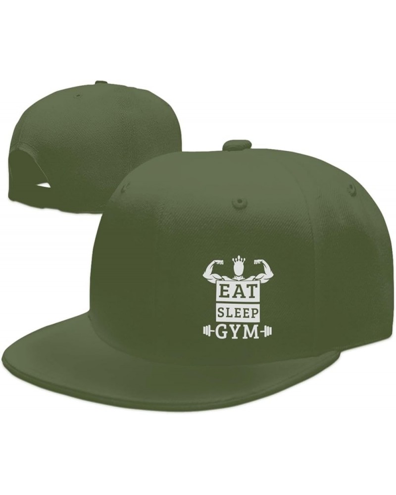 Eat Sleep Gym Repeat Hat for Men Flat Bill Baseball Cap Hip Hop Trucker Hat Black Moss Green $10.52 Baseball Caps