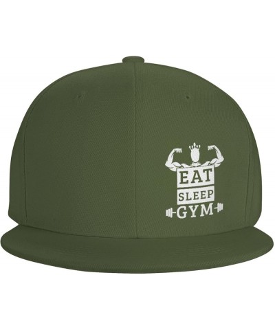 Eat Sleep Gym Repeat Hat for Men Flat Bill Baseball Cap Hip Hop Trucker Hat Black Moss Green $10.52 Baseball Caps