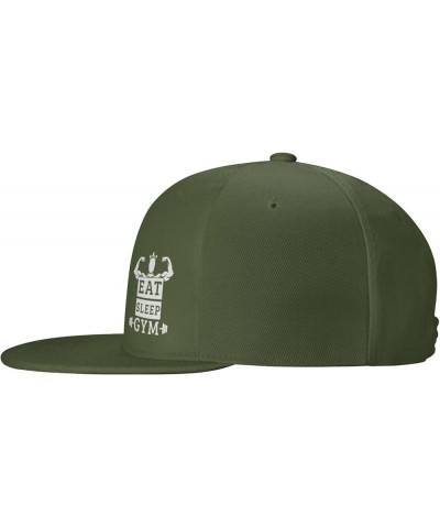 Eat Sleep Gym Repeat Hat for Men Flat Bill Baseball Cap Hip Hop Trucker Hat Black Moss Green $10.52 Baseball Caps