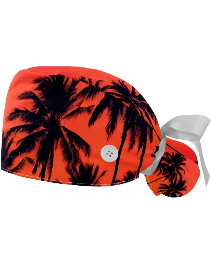 2-Pc Working Hat,Nursing Hat,Surgical Surgery Hats,Bouffant Tie Back Hats,Tropical Beach Palm Tree $10.13 Skullies & Beanies