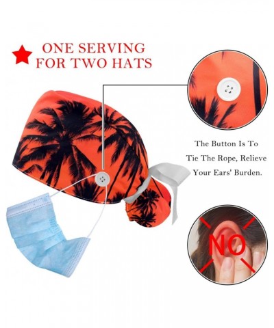 2-Pc Working Hat,Nursing Hat,Surgical Surgery Hats,Bouffant Tie Back Hats,Tropical Beach Palm Tree $10.13 Skullies & Beanies