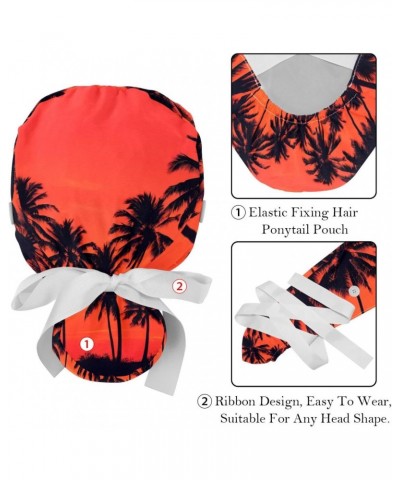 2-Pc Working Hat,Nursing Hat,Surgical Surgery Hats,Bouffant Tie Back Hats,Tropical Beach Palm Tree $10.13 Skullies & Beanies