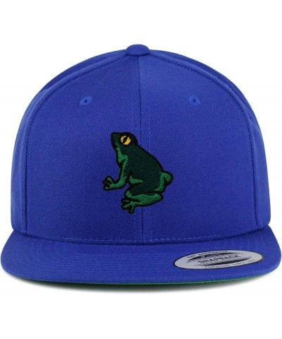 Frog Embroidered Yupoong Flat Bill 6 Panel Snapback Hat Pond Blue $17.09 Baseball Caps