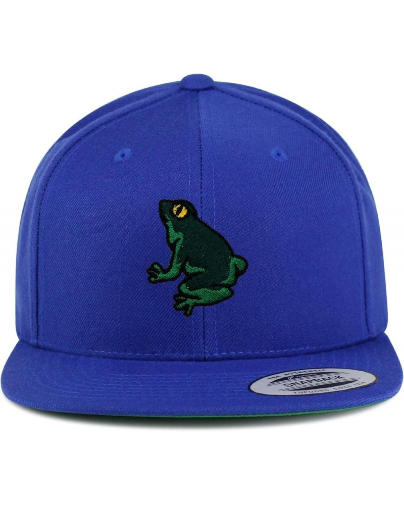 Frog Embroidered Yupoong Flat Bill 6 Panel Snapback Hat Pond Blue $17.09 Baseball Caps