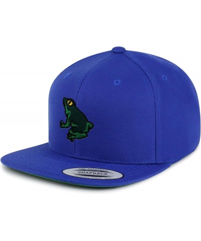 Frog Embroidered Yupoong Flat Bill 6 Panel Snapback Hat Pond Blue $17.09 Baseball Caps