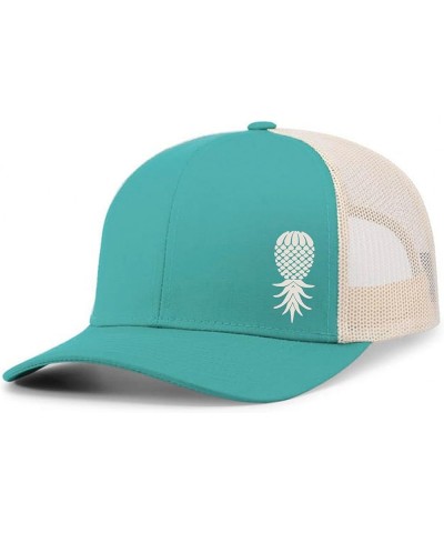 Men's Upside Down Pineapple Embroidered Mesh Back Trucker Hat Baseball Cap Teal/Beige $20.29 Baseball Caps