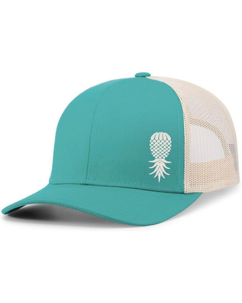 Men's Upside Down Pineapple Embroidered Mesh Back Trucker Hat Baseball Cap Teal/Beige $20.29 Baseball Caps