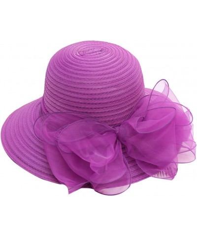 Women Church Dress Hat Wide Brim Summer Sun Hat Fascinator Bridal Tea Party Wedding Hat Purple $10.34 Sun Hats