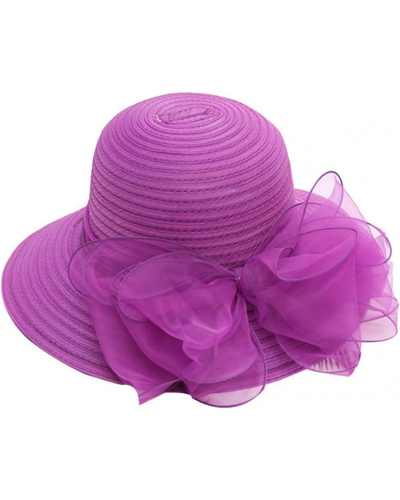 Women Church Dress Hat Wide Brim Summer Sun Hat Fascinator Bridal Tea Party Wedding Hat Purple $10.34 Sun Hats