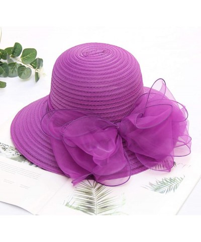 Women Church Dress Hat Wide Brim Summer Sun Hat Fascinator Bridal Tea Party Wedding Hat Purple $10.34 Sun Hats