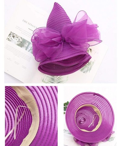 Women Church Dress Hat Wide Brim Summer Sun Hat Fascinator Bridal Tea Party Wedding Hat Purple $10.34 Sun Hats