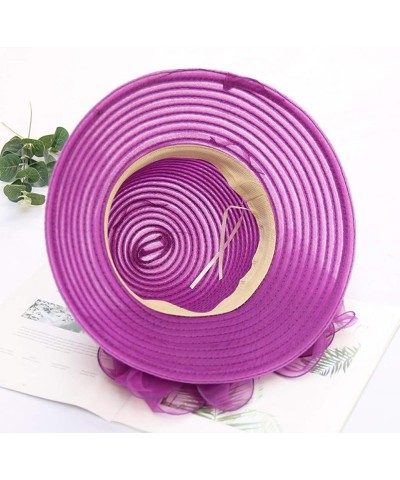 Women Church Dress Hat Wide Brim Summer Sun Hat Fascinator Bridal Tea Party Wedding Hat Purple $10.34 Sun Hats