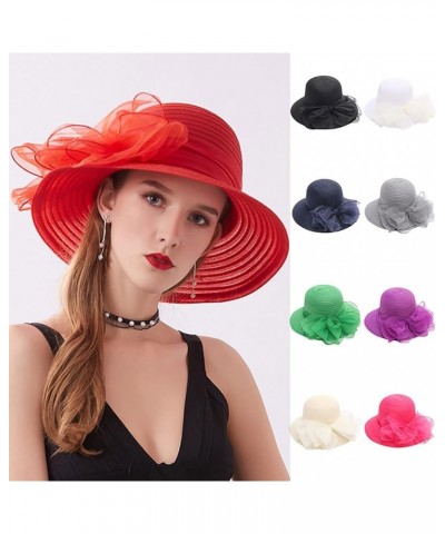 Women Church Dress Hat Wide Brim Summer Sun Hat Fascinator Bridal Tea Party Wedding Hat Purple $10.34 Sun Hats