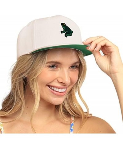 Frog Embroidered Yupoong Flat Bill 6 Panel Snapback Hat Pond Blue $17.09 Baseball Caps