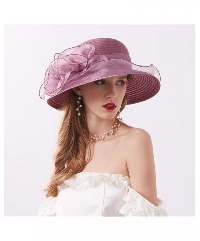 Women Church Dress Hat Wide Brim Summer Sun Hat Fascinator Bridal Tea Party Wedding Hat Purple $10.34 Sun Hats