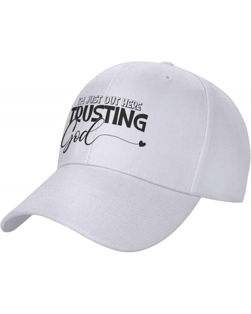 Men Women Baseball Cap I'm just Out Here Trusting God Low Profile Dad Hat Adjustable Casquette Cap White $10.46 Baseball Caps