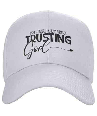 Men Women Baseball Cap I'm just Out Here Trusting God Low Profile Dad Hat Adjustable Casquette Cap White $10.46 Baseball Caps