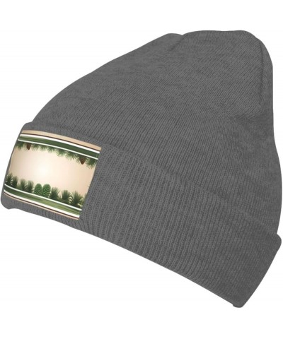 Black Warm Knit Hat Pine Cone Border Prints Soft Good Elasticity Suitable for Daily and Outdoor Sports Deep Heather $12.72 Sk...