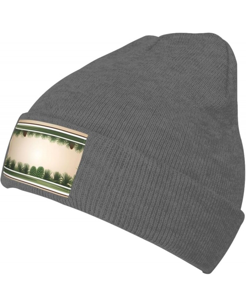 Black Warm Knit Hat Pine Cone Border Prints Soft Good Elasticity Suitable for Daily and Outdoor Sports Deep Heather $12.72 Sk...