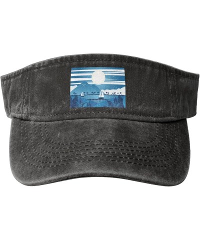 Sailboat Landscape in Full Moon Sun Visor Hats for Women Men Sun Hat Cotton Golf Hat Vintage Baseball Cap Black $10.59 Sun Hats