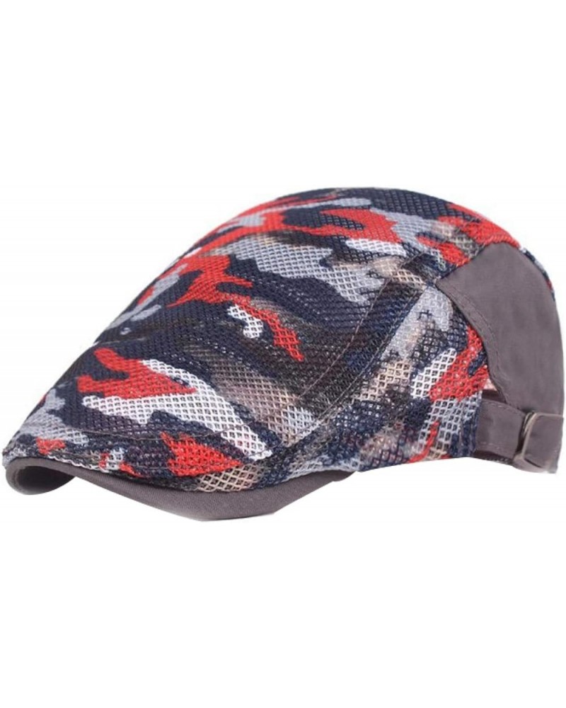 Camouflage Flat Newsboy Cap for Women Breathable Mesh Ivy Hats Vintage Cotton Blend Gastby Cabbie Hat for Unisex Female Red $...