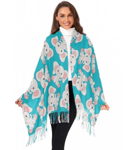 Cute Elephant Teal Scarfs for Women Warm Large Soft Pashmina Shawl Wrap Scarves Cartoon Fashion Long Scarf with Tassels Cashm...