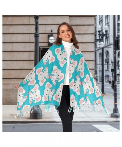 Cute Elephant Teal Scarfs for Women Warm Large Soft Pashmina Shawl Wrap Scarves Cartoon Fashion Long Scarf with Tassels Cashm...