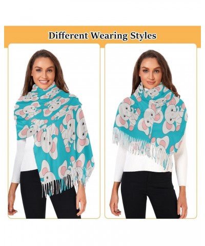 Cute Elephant Teal Scarfs for Women Warm Large Soft Pashmina Shawl Wrap Scarves Cartoon Fashion Long Scarf with Tassels Cashm...