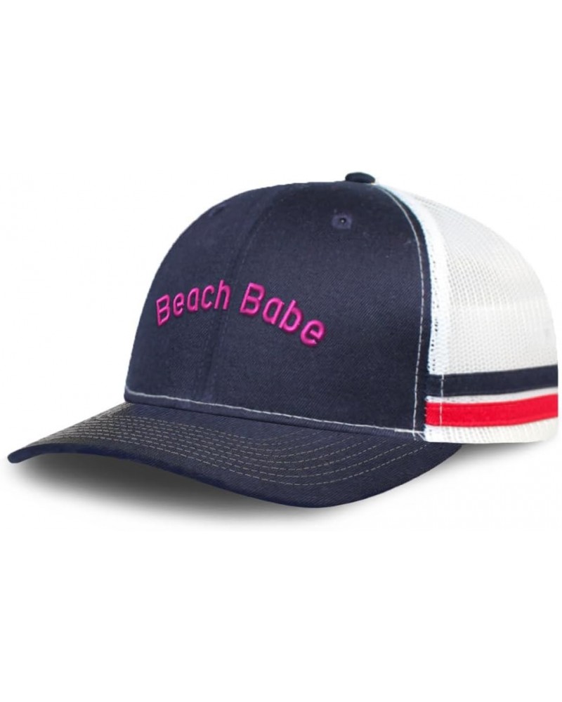 Trucker Baseball Cap Beach Babe Cotton Dad Hats for Men & Women Navy White Stripes $12.48 Baseball Caps