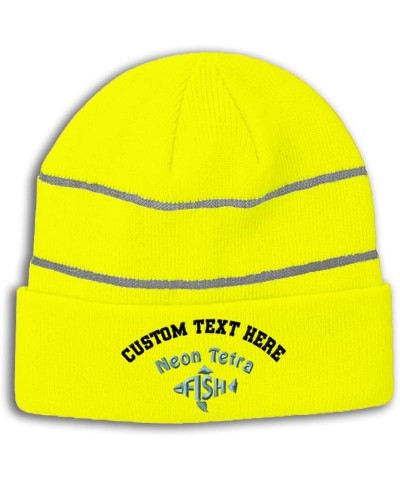 Custom Reflective Beanie Neon Tetra Fish High Visibility Running Gear Skull Cap for Men & Women 1 Size Neon Yellow Personaliz...