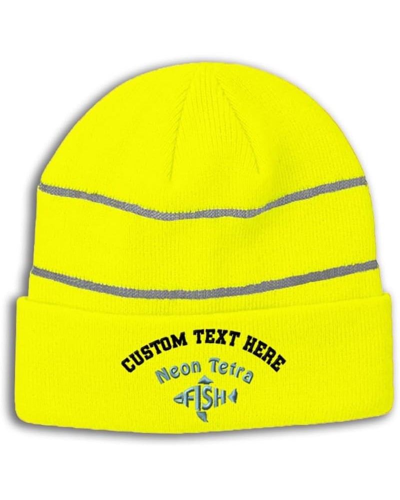 Custom Reflective Beanie Neon Tetra Fish High Visibility Running Gear Skull Cap for Men & Women 1 Size Neon Yellow Personaliz...