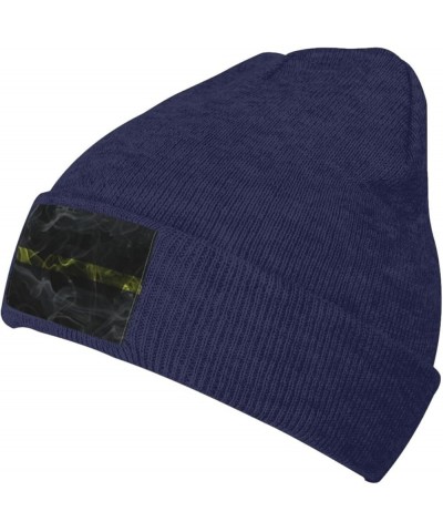 Smoke Style Thin Yellow Line Flag Beanie Hat for Men Women Knit Skull Cap Warm Hats Black Knitted Caps Navy Blue $11.54 Skull...