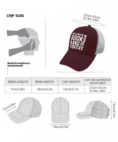 Trucker Hat Men Fitted Trucker Hats for Men Baseball Cap Cats Books and Coffee Quick Dry Sport Caps Chestnut Red $13.58 Baseb...