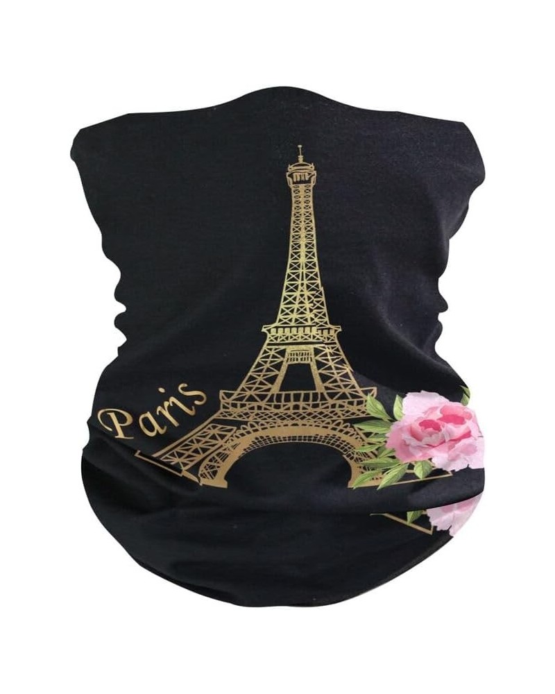 Acpiggto Men Women Neck Warmer Snood Sports Neckerchief Bandana Neck Gaiter Scarf Face Covering Paris Eiffel Tower Floral Flo...