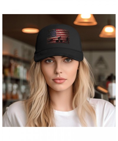 Vintage American Flag Triathlon Baseball Cap Adjustable Casual Mesh Hats Duck Tongue Hat for Men Women75 Black $10.32 Basebal...