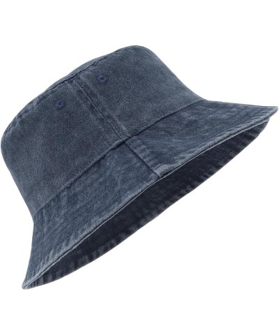 Oversize XXL Washed Denim Bucket Hat,Large Vintage Jean Sun Hat,Packable Travel Hats for Big Heads 22"-25 Washed Navy Blue-fi...