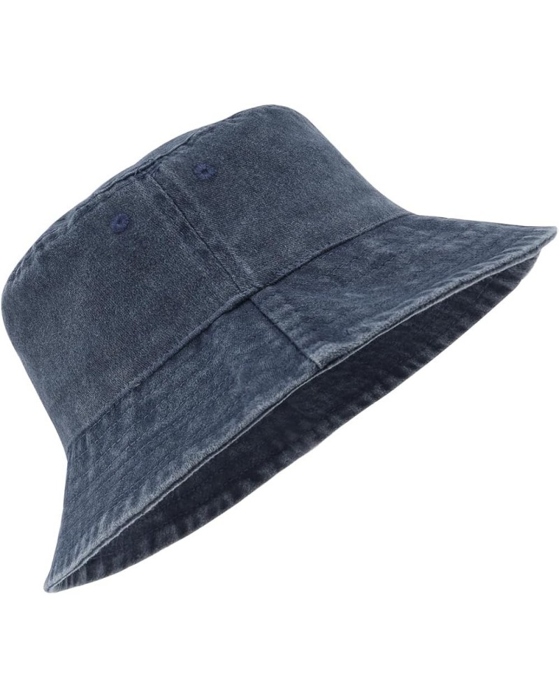 Oversize XXL Washed Denim Bucket Hat,Large Vintage Jean Sun Hat,Packable Travel Hats for Big Heads 22"-25 Washed Navy Blue-fi...