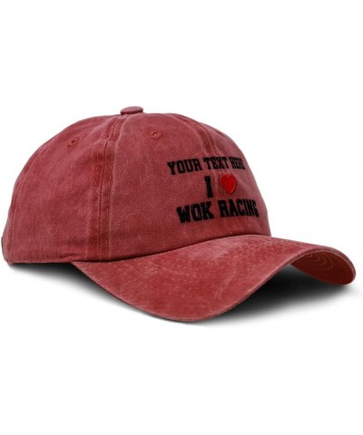 Custom Soft Washed Baseball Cap I (Love) Wok Racing Red Heart Sports Lovers Red Personalized Text Here $15.29 Baseball Caps