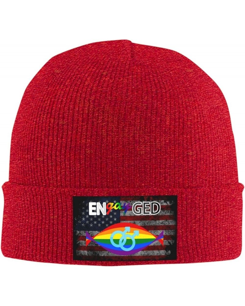 Why Be Afraid to Be EnGayged Cozy Knitted Hat for Winter - Warm Comfort Black Red $11.68 Skullies & Beanies