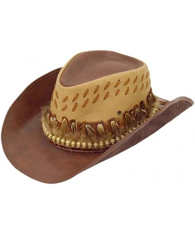 Classical Unisex Leather Cowboy Hats Women Men Western Cowboy Hats for Dad Gentleman Lady Rope Wide Brim Jazz Caps YS3704-5 M...