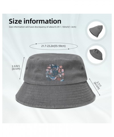 Seamless Chart of Sea Animals Bucket Hat for Women Men Summer Travel Sun Hat Outdoor Cap Funny Bucket Hats Gray $12.73 Bucket...