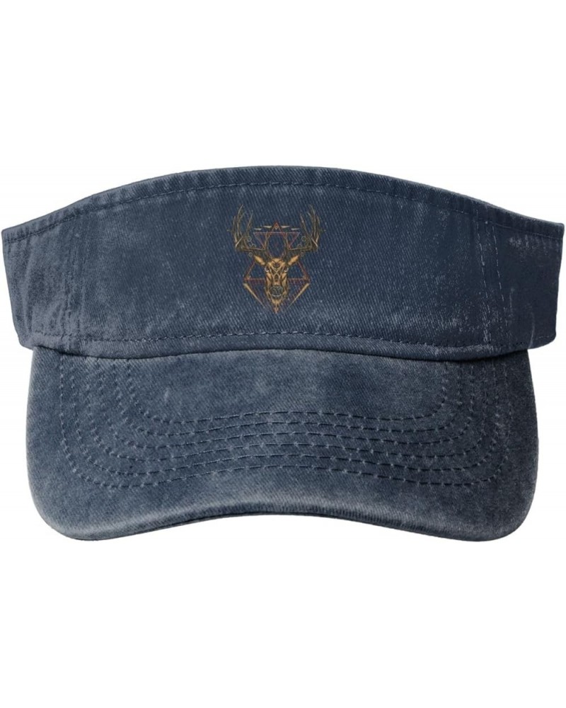 Cute Deer Head Sun Visor Hats for Women Men Sun Hat Cotton Golf Hat Vintage Baseball Cap Navy Blue $9.85 Visors