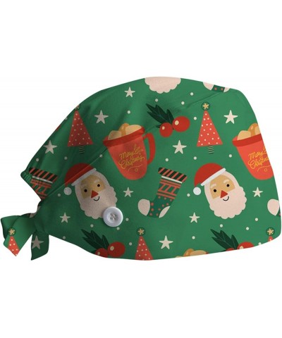 Christmas Hat Scrub Caps Women Nursing Hats with Buttons Adjustable Bouffant Ponytail Holder Turban Hat C $7.38 Rain Hats